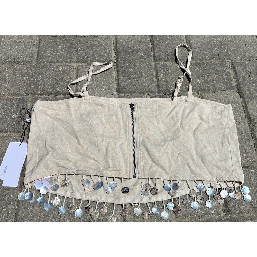 JASON WU Mother Of Pearl Beaded Sea Shell Linen Rayon Crop Top Only NWT Size 10 - Picture 5 of 10